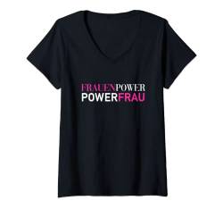 Damen Frauenpower Powerfrau T-Shirt mit V-Ausschnitt von Funny Dog Cool Cat Statement Quotes 4 Men & Women