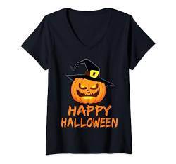 Kürbis mit Hut - Happy Halloween Kostüm Frauen Männer Kinder T-Shirt mit V-Ausschnitt von Funny Halloween TShirts Store