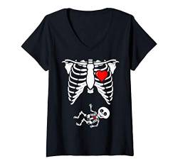 Damen Schwangere Skeleton Shirt Baby X-Ray Halloween Pregnant T-Shirt mit V-Ausschnitt von Funny Halloween Xray Pregnancy Shirt by T&T