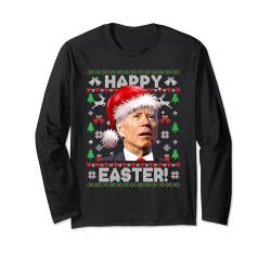 Lustiger Santa Joe Biden Happy Easter Ugly Christmas Sweater Langarmshirt von Funny Joe Biden Happy Easter Xmas Sweater