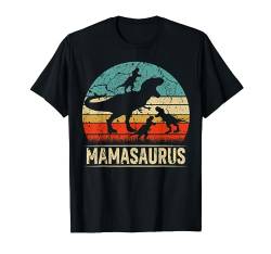 Mama Dinosaurier T Rex Mamasaurus 3 Kinder Familie Matching T-Shirt von Funny Matching Family Saurus T Rex