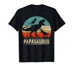 Papa Dinosaurier T Rex Papasaurus 2 Kinder Familie Matching T-Shirt von Funny Matching Family Saurus T Rex