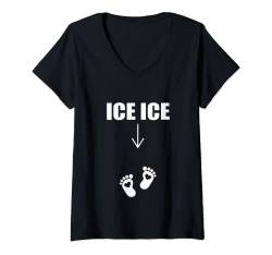Damen Ice Ice Baby Schwangerschaft Mama werdende Ankündigung Shirt Lustig T-Shirt mit V-Ausschnitt von Funny Pregnancy Announcement Shirt