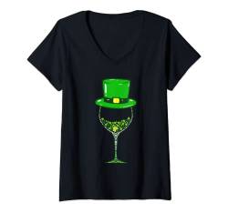 Damen St. Patrick's Day Kleeblatt-Weinglas für Damen und Herren T-Shirt mit V-Ausschnitt von Funny Saint Patricks Day Men Women Kids Gift Store