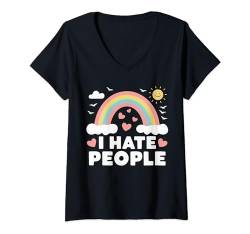 Damen Sarkasmus Ich hasse Menschen Irony Rainbow T-Shirt mit V-Ausschnitt von Funny Sarcasm Sarcastic Humor Irony
