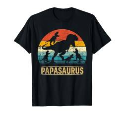 Papa Dinosaurier T Rex Papasaurus 4 Kinder Vatertag T-Shirt von Funny Saurus T Rex Matching Family