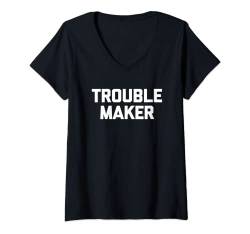 Damen Troublemaker T-Shirt mit lustigem Spruch sarkastischer Neuheit Humor T-Shirt mit V-Ausschnitt von Funny Shirt With Saying & Funny T-Shirts