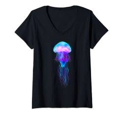 Damen Medusa Quallen Tarot-Spirit Meeresleben Vaporwave T-Shirt mit V-Ausschnitt von Funny Thrifts