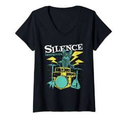 Damen Schlagzeuger Schlagzeug Percussionist Percussion Silence Destroyer Cat T-Shirt mit V-Ausschnitt von Funny Thrifts