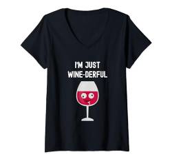 Damen Lustiges Rotweinglas mit Aufschrift "I'm Just Wine-Derful" T-Shirt mit V-Ausschnitt von Funny Wine Drinkers Glass of Wine Humor Apparel