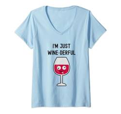 Damen Lustiges Rotweinglas mit Aufschrift "I'm Just Wine-Derful" T-Shirt mit V-Ausschnitt von Funny Wine Drinkers Glass of Wine Humor Apparel
