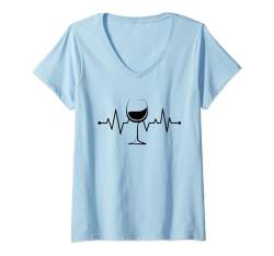 Damen Wine Heartbeat Lustiges Weinglas Rotweinglas Trinker T-Shirt mit V-Ausschnitt von Funny Wine Drinkers Glass of Wine Humor Apparel
