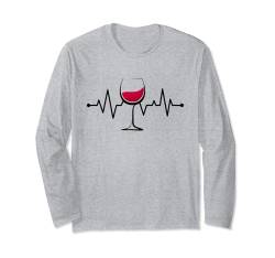 Wine Heartbeat Lustiges Weinglas Rotweinglas Trinker Langarmshirt von Funny Wine Drinkers Glass of Wine Humor Apparel