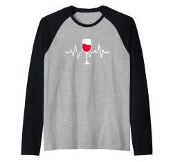 Wine Heartbeat Lustiges Weinglas Rotweinglas Trinker Raglan von Funny Wine Drinkers Glass of Wine Humor Apparel