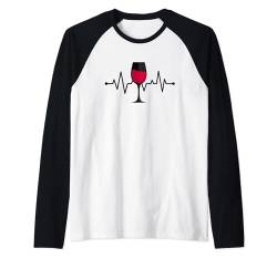 Wine Heartbeat Lustiges Weinglas Rotweinglas Trinker Raglan von Funny Wine Drinkers Glass of Wine Humor Apparel