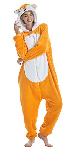 FunnyCos Erwachsene Strampelanzug Tier Pyjama Unisex Halloween Cosplay Kostüm Verrücktes Kleid Loungewear Fuchs M von FunnyCos