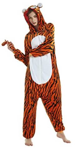 FunnyCos Erwachsene Strampelanzug Tier Pyjama Unisex Halloween Cosplay Kostüm Verrücktes Kleid Loungewear Tiger M von FunnyCos