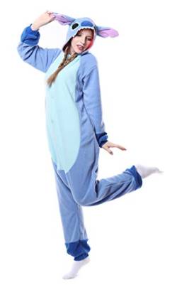 FunnyCos Unisex Tier Onesie Erwachsene Halloween Schlafanzug Cosplay Kostüm Kapuze Loungewear, Hellblaue Naht, 42 von FunnyCos