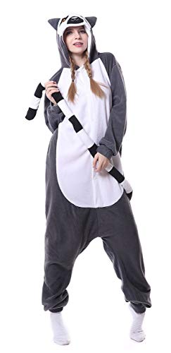 FunnyCos Unisex Tier Onesie Erwachsene Halloween Schlafanzug Cosplay Kostüm Kapuze Loungewear, LEMUR, 46 von FunnyCos