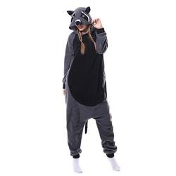 FunnyCos Unisex Tier Onesie Erwachsene Halloween Schlafanzug Cosplay Kostüm Kapuze Loungewear, Waschbär, 42 von FunnyCos