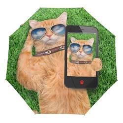 Lustiger Regenschirm mit Katzen-Motiv, Winddicht, leicht, kompakt von FunnyStar