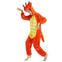 Funnyparty Triceratops Tier Onesie Halloween Schlafanzug Tier Cosplay Kostüm Pyjama für Erwachsene Cartoon Einteiler Unisex, Orange/Abendrot im Zickzackmuster (Sunset Chevron), S von Funnyparty
