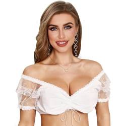 Funspread Dirndl Bluse Damen mit Spitze Dirndlbluse Weiß - Elegante Dirndlblusen für Oktoberfest Trachtenblusen 42 von Funspread