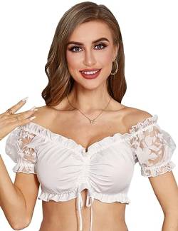 Funspread Dirndlbluse Damen Spitze - Weiß Kurzarm Dirndlblusen für Damen Oktoberfest Dirndl Bluse 36 von Funspread