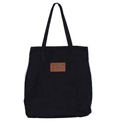Funtlend Canvas Tasche Gross Umhängetasche Grau Damen Handtasche Henkeltasche für Mädchen Schule Shopper Einkäufe (schwarz) von Funtlend
