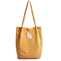 Funtlend Elegant Umhängetasche Damen Groß Cord Tasche Damen Handtasche Schultertasche für Uni Arbeit Mädchen Schule Büro-Gelb von Funtlend
