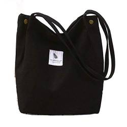 Tlend Canvas Tasche-Damen Handtasche Groß Umhängetasche Henkeltasche Damen Canvas Shopper für Mädchen Schule Eink?ufe(Schwarz) von Funtlend