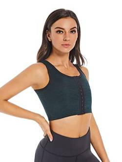 Funyco Damen Binder Trans große Brust FTM Voren 3 Reihen Schnalle Brust binder Atmungsaktiv Transgender Chest Binder Tank Top(green,4xl) von Funyco