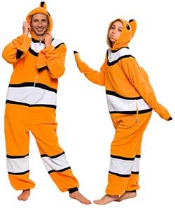 FUNZIEZ! Clownfisch Kostüm – Flunder Einteiler – Tier-Pyjama, Orange, Large von Funziez!