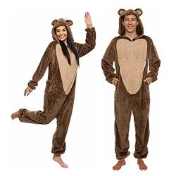 FUNZIEZ! Damen Einteiler – schmal Sherpa-Bär-Kostüm – Teddybär Tier Schlafanzug, braun, Small von Funziez!