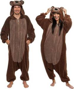 Funziez! Sherpa Bear Erwachsene Onesie Tier Halloween Kostüm Plüsch Teddy Einteiler Cosplay Anzug für Erwachsene Frauen Männer, Brown Bear, M von Funziez!