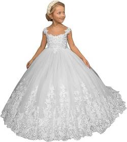 Fuomomo Blumenmädchenkleid aus Spitzentüll Kinderkleider für die Hochzeit Perlenbesetztes Ballkleid aus Tüll für Mädchen von Fuomomo