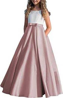 Fuomomo Satin Blumenmädchen Kleider Ärmellos Hochzeit Mädchen Festzug Kommunionkleider Rückenfreies Partykleid für Mädchen von Fuomomo