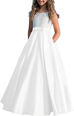 Fuomomo Satin Blumenmädchen Kleider Ärmellos Hochzeit Mädchen Festzug Kommunionkleider Rückenfreies Partykleid für Mädchen von Fuomomo