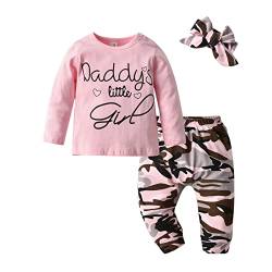 Fupality Baby Mädchen Kleidung Sets Langarm T-Shirt Top Camouflage Hose Outfits mit Schleife Stirnband 3-teiliges Set Rosa (12-18 Monate), 558 von Fupality