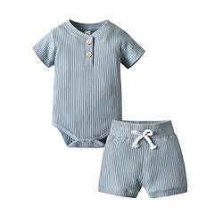 Fupality Babykleidung Neugeborene Jungen Mädchen Kleidung Einfarbig Baumwolle Unisex Baby Kurzarm Tops Shorts Outfits Blau-1 (3-6 Monate), 140 von Fupality