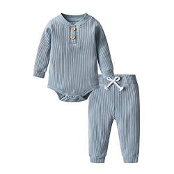 Fupality Babykleidung Neugeborene Jungen Mädchen Kleidung Einfarbig Baumwolle Unisex Baby Langarm Hosen Top Baby Outfits Blau （0 Monate） von Fupality