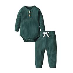 Fupality Babykleidung Neugeborene Jungen Mädchen Kleidung Einfarbig Baumwolle Unisex Baby Langarm Hosen Top Baby Outfits Dunkelgrün （0-3 Monate） von Fupality