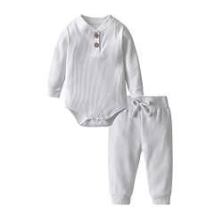 Fupality Babykleidung Neugeborene Jungen Mädchen Kleidung Einfarbig Baumwolle Unisex Baby Langarm Hosen Top Baby Outfits Weiß （0-3 Monate） von Fupality