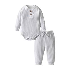 Fupality Babykleidung Neugeborene Jungen Mädchen Kleidung Einfarbig Baumwolle Unisex Baby Langarm Hosen Top Baby Outfits Weiß （0 Monate） von Fupality