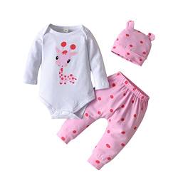Fupality Neugeborenes Baby Mädchen Kleidung Sets Langarm Giraffe Print Top Hose mit Hut Baby Outfits Set Rosa （3-6 Monate） von Fupality
