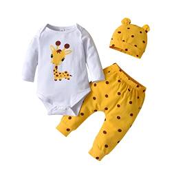 Fupality Neugeborenes Baby Mädchen Kleidung Sets Langarm Giraffe Print Top Hose mit Hut Kleinkind Outfits Set Gelb （6-9 Monate） von Fupality
