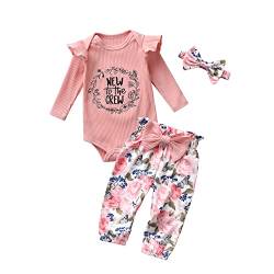 Fupality Neugeborenes Baby Mädchen Kleidung Sets Langarm Rüschen Oberteil Blumen bedruckt Hose Outfits Set Rosa （0-3 Monate von Fupality