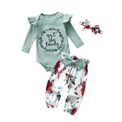 Fupality Neugeborenes Baby Mädchen Kleidung Sets Langarm Rüschen Top Floral Gedruckt Hose Outfits Set Grün （0 Monate） von Fupality