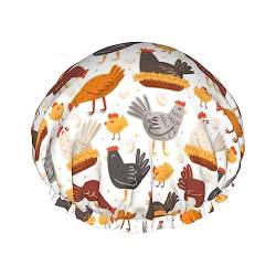 Duschhaube mit Huhn-Muster, doppellagig, wasserdicht, wiederverwendbar, elastisch von Furlou