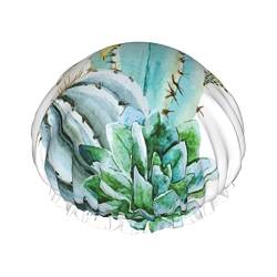 Duschhaube mit Kaktus-Motiv, doppellagig, wasserdicht, wiederverwendbar, elastisch von Furlou